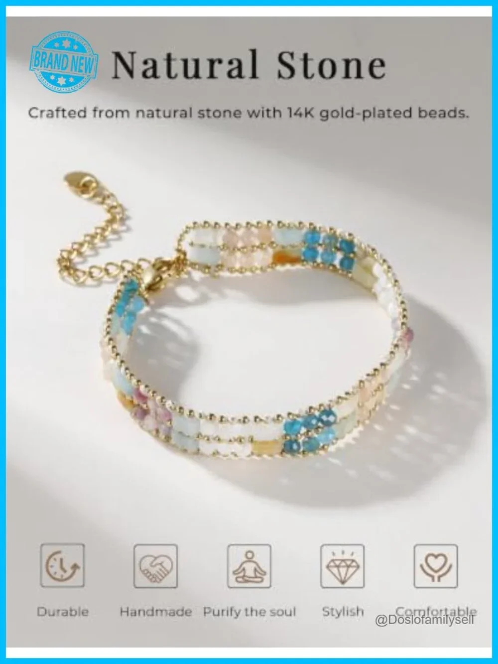 Layered Chakra Bracelet Stack Natural Stone Beads Handmade Healing Crystal